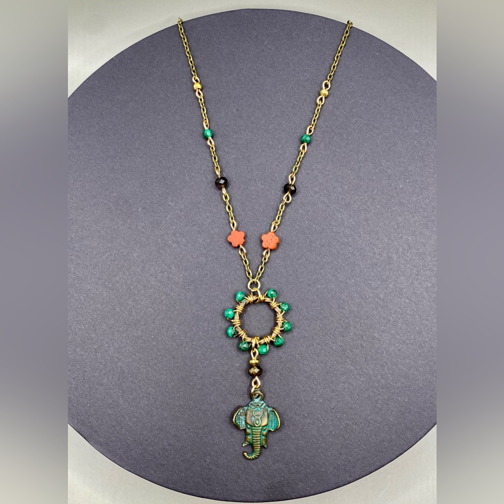 🐘🍃Malachite Red Jasper Golden Obsidian Elephant Head Necklace